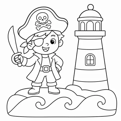 Dibujo de pirata en un faro para colorear