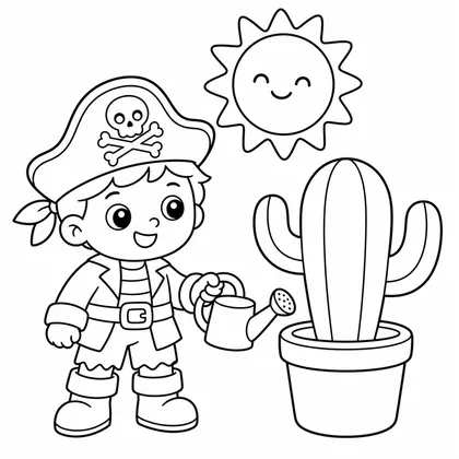 Dibujo de pirata regando un cactus para colorear