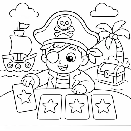 Dibujo de pirata jugando a las cartas para colorear