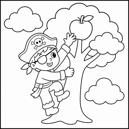 Dibujo de pirata subiendo a un árbol para colorear