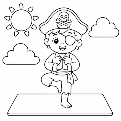 Dibujo de pirata haciendo yoga para colorear