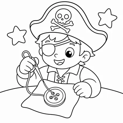 Dibujo de pirata cosiendo un botón para colorear