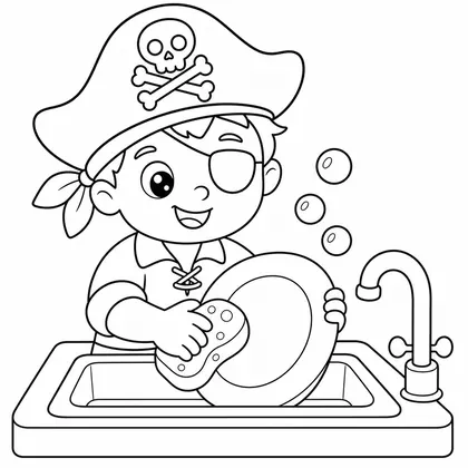 Dibujo de pirata lavando platos para colorear