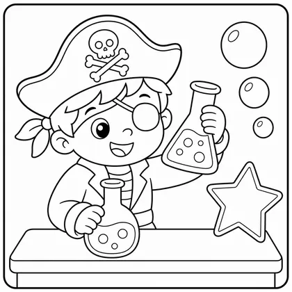 Dibujo de pirata haciendo un experimento para colorear