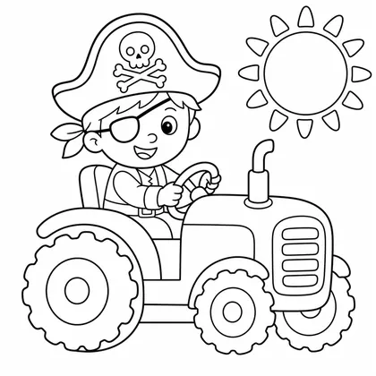 Dibujo de pirata con tractor para colorear