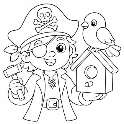Dibujo de pirata construyendo casita de pájaro para colorear