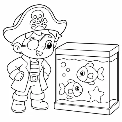 Dibujo de pirata en el acuario para colorear