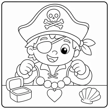 Dibujo de pirata haciendo un collar para colorear
