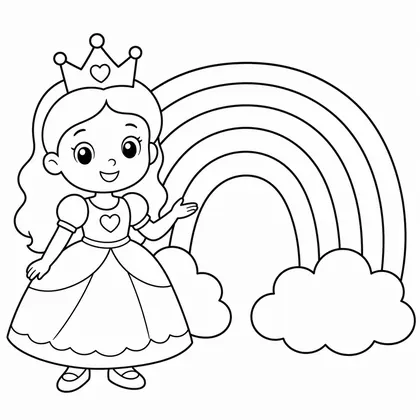 Dibujo de princesa con arcoiris para colorear