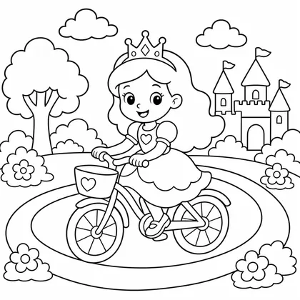 Dibujo de princesa en bicicleta para colorear