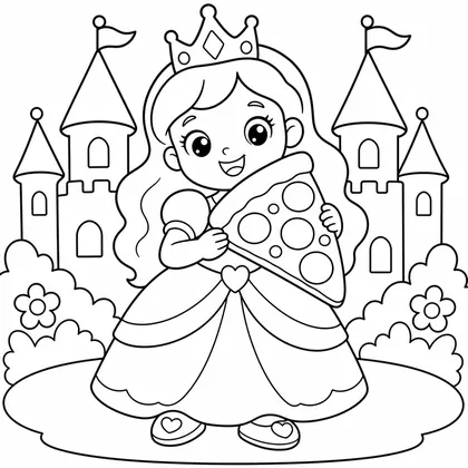 Dibujo de princesa con pizza para colorear