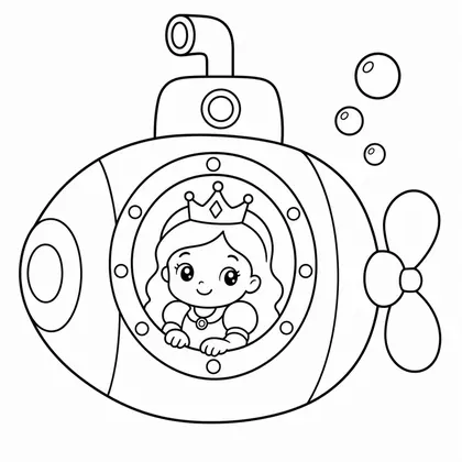 Dibujo de princesa en submarino para colorear
