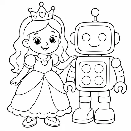 Dibujo de princesa con robot para colorear