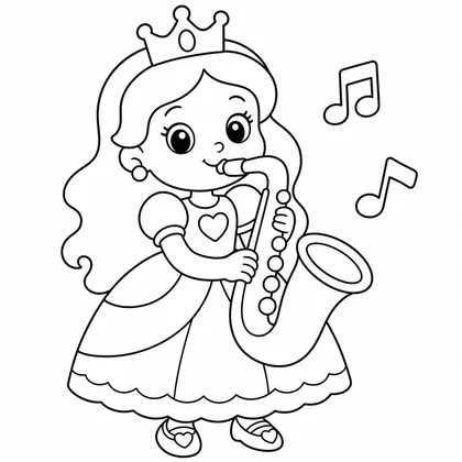 Dibujo de princesa con saxo para colorear