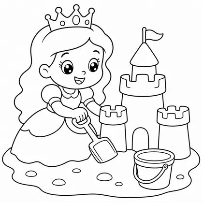 Dibujo de princesa con castillo de arena para colorear