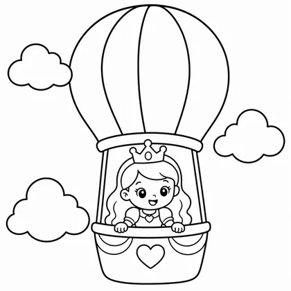Dibujo de princesa en globo aerostatico para colorear