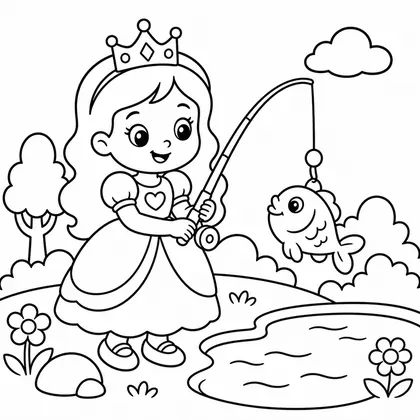 Dibujo de princesa pescando para colorear