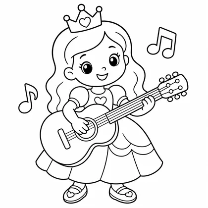 Dibujo de princesa con guitarra para colorear