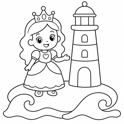 Dibujo de princesa con faro para colorear