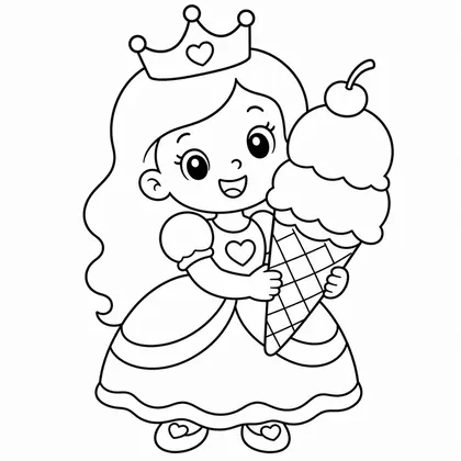 Dibujo de princesa con helado para colorear