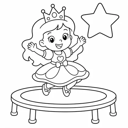Dibujo de princesa en cama elastica para colorear