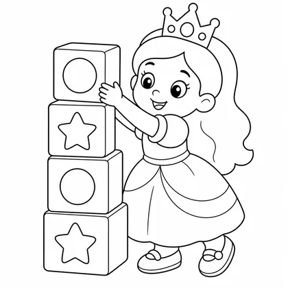 Dibujo de princesa con bloques para colorear