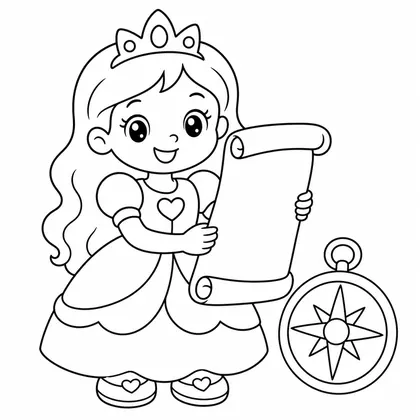 Dibujo de princesa con mapa para colorear