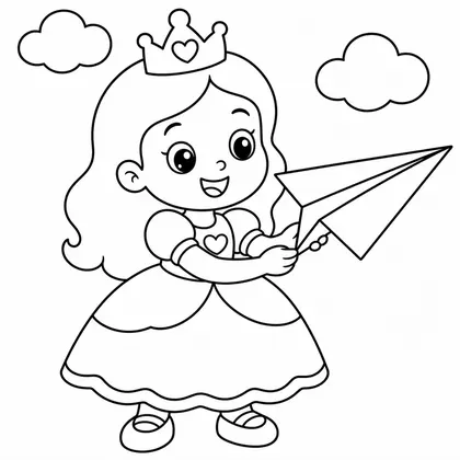 Dibujo de princesa con avión de papel para colorear