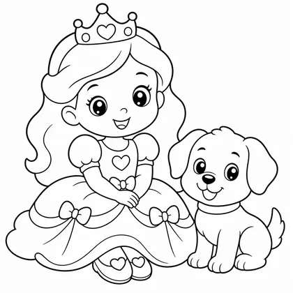 Dibujo de princesa con perrito para colorear