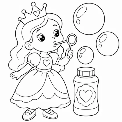 Dibujo de princesa haciendo burbujas para colorear