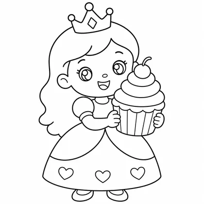 Dibujo de princesa con cupcake para colorear