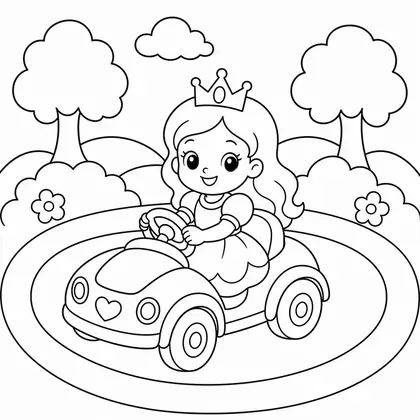 Dibujo de princesa en coche de juguete para colorear
