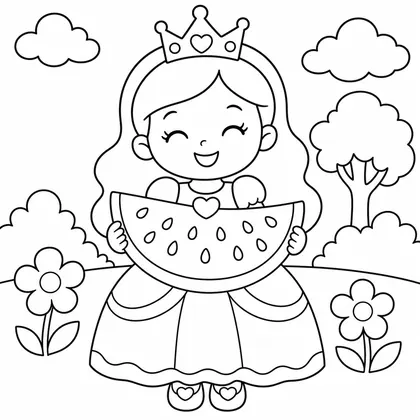 Dibujo de princesa con sandía para colorear