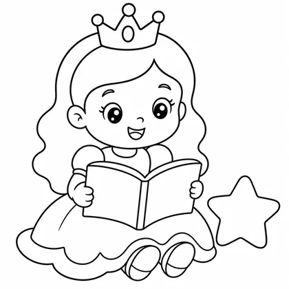 Dibujo de princesa leyendo libro para colorear