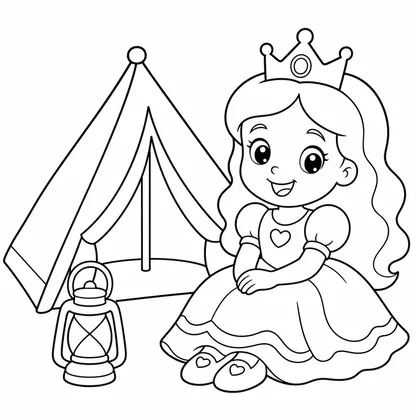 Dibujo de princesa en camping para colorear