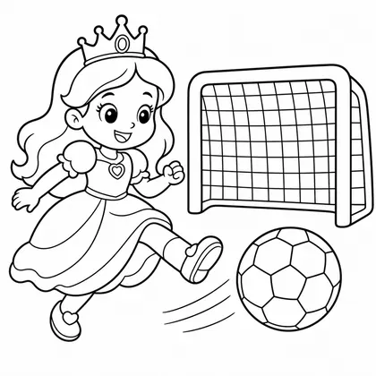 Dibujo de princesa jugando al fútbol para colorear