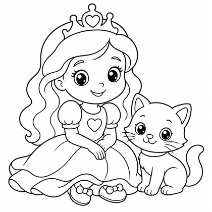 Dibujo de princesa con gatito para colorear