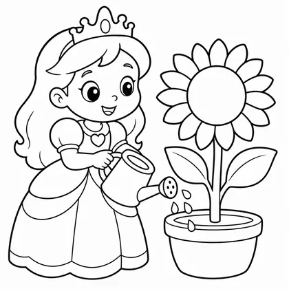 Dibujo de princesa regando girasol para colorear