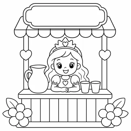 Dibujo de princesa con puesto de limonada para colorear
