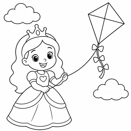 Dibujo de princesa con cometa para colorear