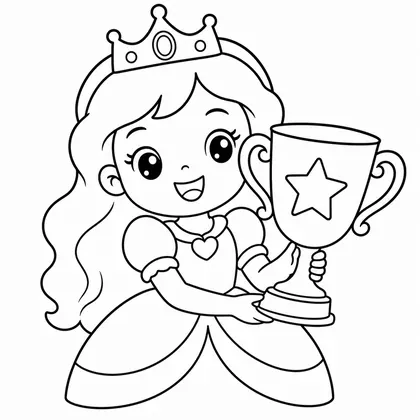 Dibujo de princesa con trofeo para colorear
