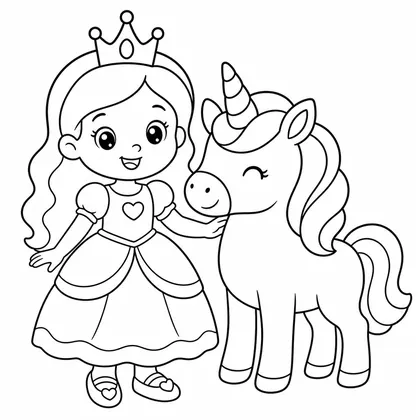 Dibujo de princesa con unicornio para colorear
