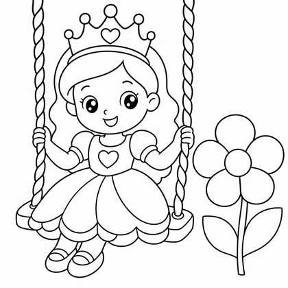 Dibujo de princesa en columpio para colorear