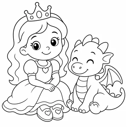 Dibujo de princesa con dragon bebe para colorear