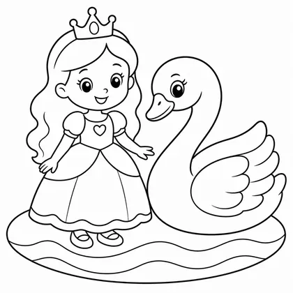 Dibujo de princesa con cisne para colorear