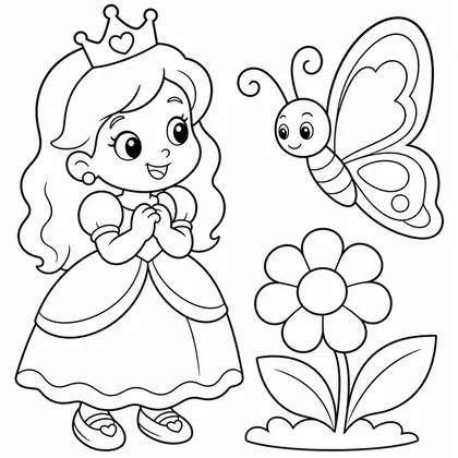Dibujo de princesa con mariposa para colorear