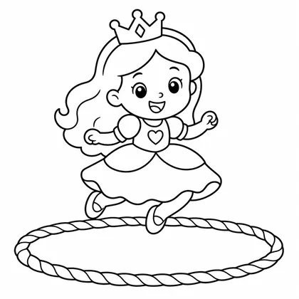 Dibujo de princesa saltando a la comba para colorear