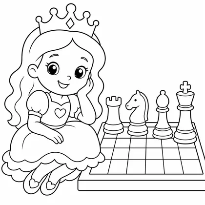 Dibujo de princesa jugando al ajedrez para colorear