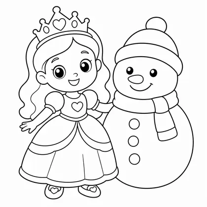 Dibujo de princesa con muneco de nieve para colorear