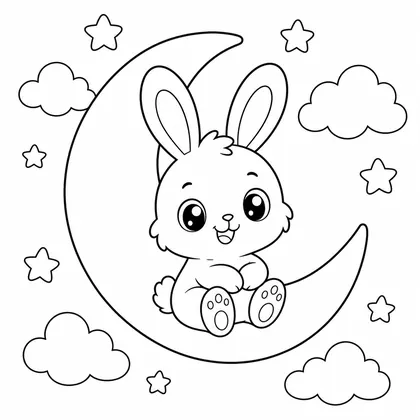 Rabbit on the moon coloring page